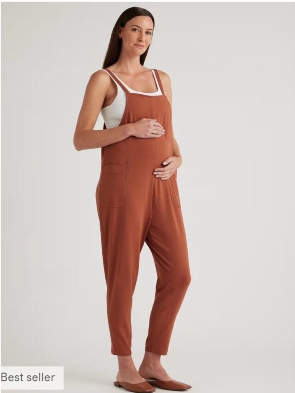 Quince Organic Cotton Maternity Overalls Rust Brown Women's Utility Jumpsuit